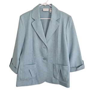 Vintage Alfred Dunner Baby Blue Button Blazer Cuffed 3/4 Sleeves Pockets 16